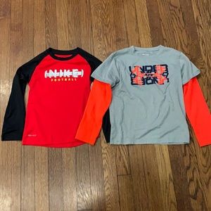 Lot (2) Nike and Under Armour Long sleeve Dri-fit Boys Shirts - Size 7